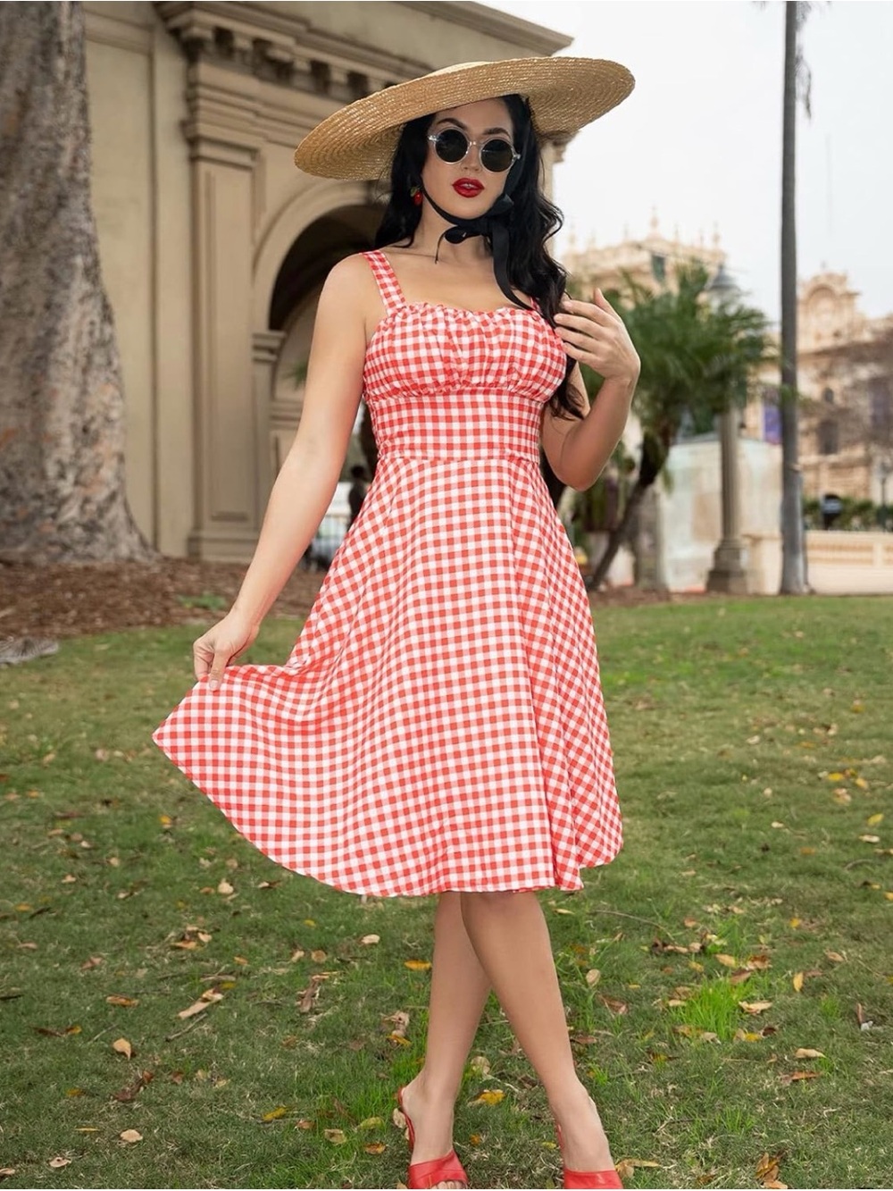NWT Bella Poque Retro Red and White Gingham Swing Dress Size S